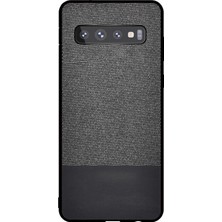 Microcase Samsung Galaxy S10 Fabrik Serisi Kumaş ve Deri Desen Kılıf - Siyah