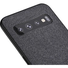 Microcase Samsung Galaxy S10 Fabrik Serisi Kumaş ve Deri Desen Kılıf - Siyah