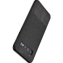 Microcase Samsung Galaxy S10 Fabrik Serisi Kumaş ve Deri Desen Kılıf - Siyah