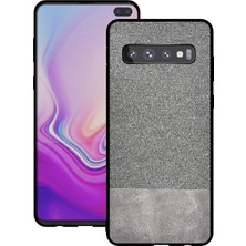 Microcase Samsung Galaxy S10 Plus Fabrik Serisi Kumaş ve Deri Desen Kılıf - Gri