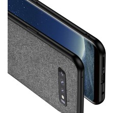 Microcase Samsung Galaxy S10 Plus Fabrik Serisi Kumaş ve Deri Desen Kılıf - Gri