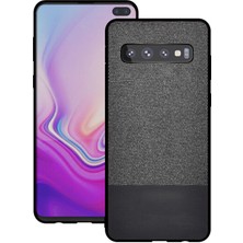 Microcase Samsung Galaxy S10 Plus Fabrik Serisi Kumaş ve Deri Desen Kılıf - Siyah