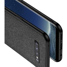 Microcase Samsung Galaxy S10 Plus Fabrik Serisi Kumaş ve Deri Desen Kılıf - Siyah