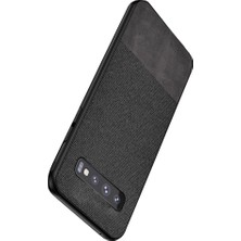 Microcase Samsung Galaxy S10 Plus Fabrik Serisi Kumaş ve Deri Desen Kılıf - Siyah