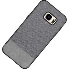 Microcase Samsung Galaxy S7 Fabrik Serisi Kumaş ve Deri Desen Kılıf - Gri