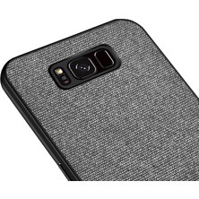 Microcase Samsung Galaxy S8 Fabrik Serisi Kumaş ve Deri Desen Kılıf - Gri