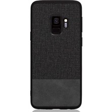 Microcase Samsung Galaxy S9 Fabrik Serisi Kumaş ve Deri Desen Kılıf - Siyah