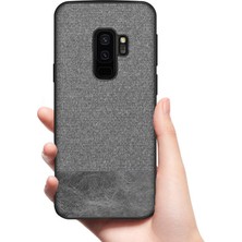 Microcase Samsung Galaxy S9 Plus Fabrik Serisi Kumaş ve Deri Desen Kılıf - Gri