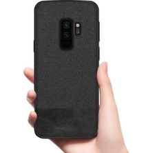 Microcase Samsung Galaxy S9 Plus Fabrik Serisi Kumaş ve Deri Desen Kılıf - Siyah