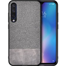 Microcase Xiaomi Mi 9 Lite Fabrik Serisi Kumaş ve Deri Desen Kılıf - Gri