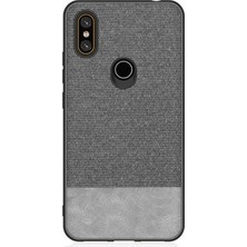 Microcase Xiaomi Mi A2 Lite Fabrik Serisi Kumaş ve Deri Desen Kılıf - Gri