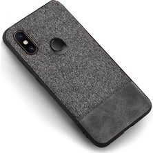 Microcase Xiaomi Mi A2 Lite Fabrik Serisi Kumaş ve Deri Desen Kılıf - Gri