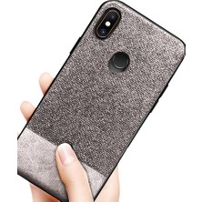 Microcase Xiaomi Mi A2 Lite Fabrik Serisi Kumaş ve Deri Desen Kılıf - Gri