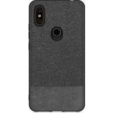 Microcase Xiaomi Mi A2 Lite Fabrik Serisi Kumaş ve Deri Desen Kılıf - Siyah