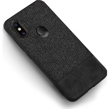 Microcase Xiaomi Mi A2 Lite Fabrik Serisi Kumaş ve Deri Desen Kılıf - Siyah