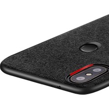 Microcase Xiaomi Mi A2 Lite Fabrik Serisi Kumaş ve Deri Desen Kılıf - Siyah