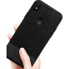 Microcase Xiaomi Mi A2 Lite Fabrik Serisi Kumaş ve Deri Desen Kılıf - Siyah