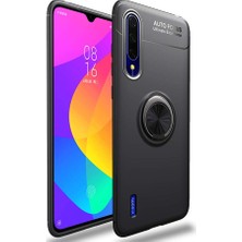 Microcase Xiaomi Mi A3 Focus Serisi Yüzük Standlı Silikon Kılıf - Siyah