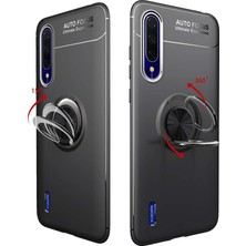 Microcase Xiaomi Mi A3 Focus Serisi Yüzük Standlı Silikon Kılıf - Siyah