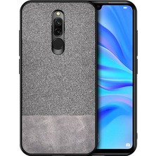 Microcase Xiaomi Redmi 8 Fabrik Serisi Kumaş ve Deri Desen Kılıf - Gri