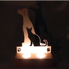 Didideko Ahşap Tealight Mumluk Cat Dog