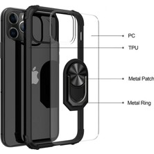 Coverzone Apple iPhone 11 Pro Max Darbe Koruyucu Yüzük Tutuculu Döner Standlı Kılıf - Lacivert