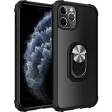 Coverzone Apple iPhone 11 Pro Darbe Koruyucu Yüzük Tutuculu Döner Standlı Kılıf - Siyah