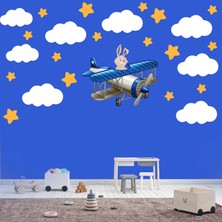 Kt Decoration Sevimli Pilot Tavşan Yıldızlar ve Bulutlar Çocuk Odası Sticker