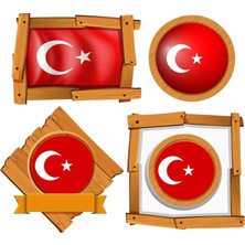 Kt Decoration Modern Çerçeveli Türk Bayrakları Duvar Sticker
