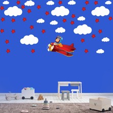 Kt Decoration Sevimli Aslan Pilot ve Yıldız Bulutlar Çocuk Odası Duvar Sticker
