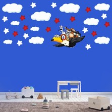 Kt Decoration Sevimli Hayvanlar Yıldız ve Bulutlar Çocuk Odası Duvar Sticker