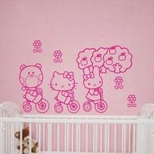 Kt Decoration Pembe Hello Kitty Çocuk Odası Dekorasyonu Duvar Dekoru PVC Sticke