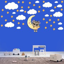 Kt Decoration Sevimli Baykuş Yıldızlar ve Bulutlar Dekoratif Duvar Sticker
