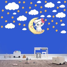 Kt Decoration Sevimli Yavru Kedi Yıldızlar ve Bulutlar Çocuk Odası Sticker