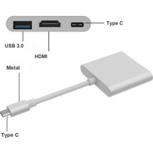 Daytona Multifunction 3in1 Type-C To USB 3.0 HDMI Dönüştürücü Adaptör - Gümüş