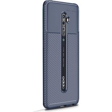 Case Street Oppo Reno 2 Kılıf Negro Karbon Dizayn Silikon + Nano Glass Lacivert