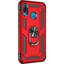 Case Street Huawei P20 Lite Kılıf Vega Standlı Yüzüklü Mıknatıslı + Nano Glass Kırmızı