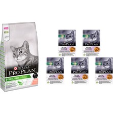 Proplan Sterilised Kısırlaştırılmış Somonlu Kedi Maması 1,5 kg + Proplan Sterilised Hindili Yaş Mama 5 Adet