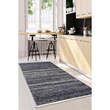 Dijidekor Kaymaz Taban Dijital Halı Salon Banyo Oda Koridor Mutfak Halısı Gri Siyah 60 x 400 cm