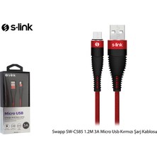 S-Link Swapp SW-C585 1.2m 3A Micro USB Kırmızı Şarj Kablosu