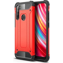 Case 4U Xiaomi Redmi Note 8T Kılıf Military Armor Çift Katmanlı Crash Silikon Kılıf + Cam Ekran Koruyucu Kırmızı