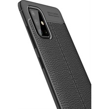 Case 4U Samsung Galaxy A71 Uyumlu Kılıf Rugan Armor Deri Görünümlü Yüksek Kalite Silikon Niss + Cam Ekran Koruyucu Lacivert