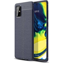 Case 4U Samsung Galaxy A71 Uyumlu Kılıf Rugan Armor Deri Görünümlü Yüksek Kalite Silikon Niss + Cam Ekran Koruyucu Lacivert