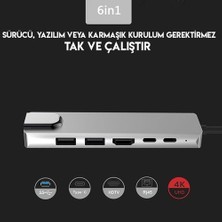 Daytona CF04 Macbook Uyumlu Type-C™ To 4K HDMI Tv Projeksiyon Ultra Hd 1080P 2* Type-C 2* USB 3.0 Ethernet Lan 6ın1 Çevirici Hub Adaptör
