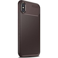 Tekno Grup Apple iPhone X - XS Kılıf Karbon Desenli Lux Negro Silikon + Full Body Ekran Koruyucu Kahverengi