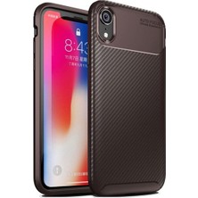 Tekno Grup Apple iPhone XR Kılıf Karbon Desenli Lux Negro Silikon + Full Body Ekran Koruyucu Kahverengi