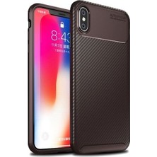 Tekno Grup Apple iPhone XS Max Kılıf Karbon Desenli Lux Negro Silikon + Tam Kaplayan 6D Nano Ekran Koruyucu Kahverengi