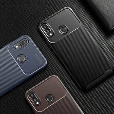 Tekno Grup Huawei Honor 8A Kılıf Karbon Desenli Lux Negro Silikon + Tam Kaplayan Cam Ekran Koruyucu Kahverengi