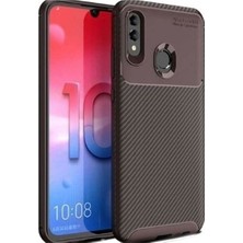 Tekno Grup Huawei Honor 8C Kılıf Karbon Desenli Lux Negro Silikon + Cam Ekran Koruyucu Kahverengi