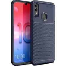 Tekno Grup Huawei Honor 8C Kılıf Karbon Desenli Lux Negro Silikon + Tam Kaplayan 6D Nano Ekran Koruyucu Lacivert